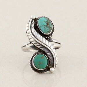 Sterling Silver Natural Blue and Green Turquoise Ring Size 6
